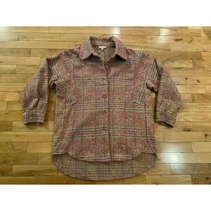 Mystree Womens Medium Plaid Tweed Shacket Shirt Jacket Button Front Extra Button